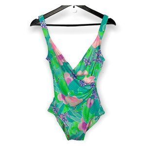 Vintage 90's Catalina Floral Ruched Side Wrap One Piece Swimsuit Medium